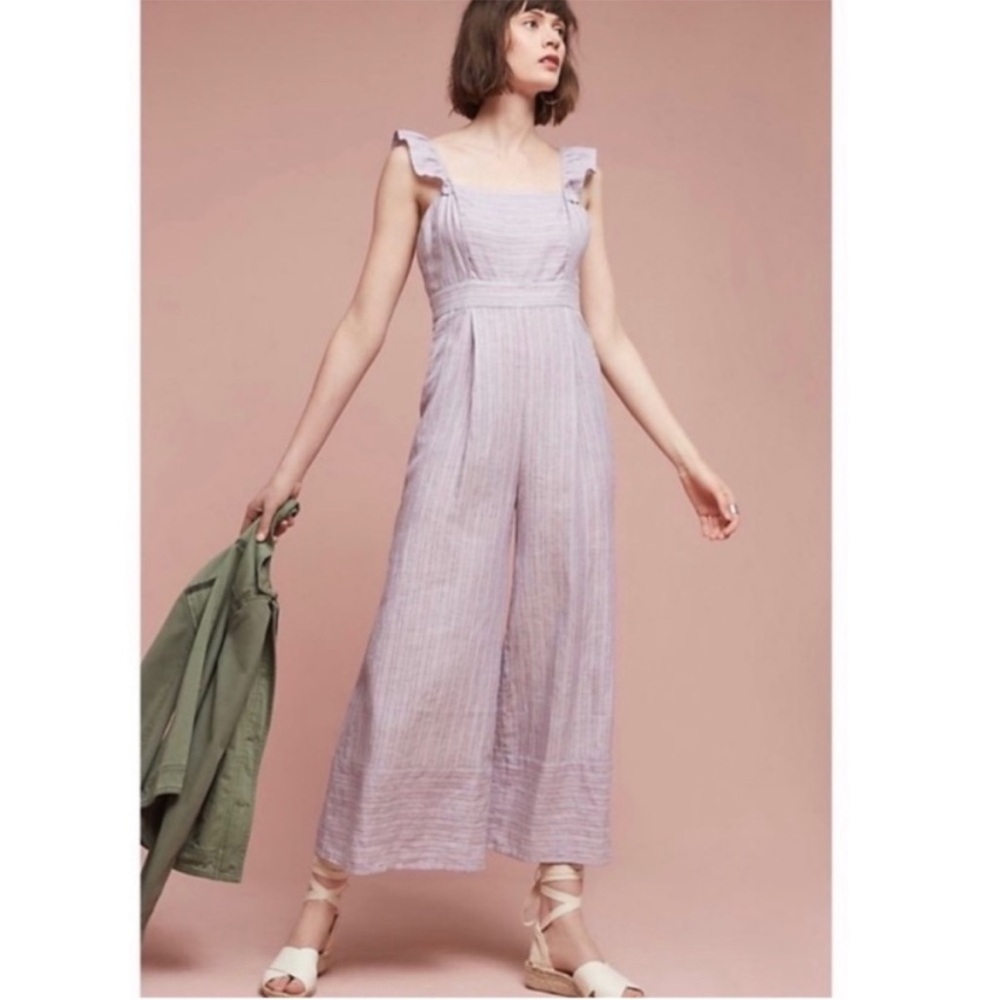 Anthro Elevenses Nantucket Linen Jumpsuit 10 - Picture 1 of 14